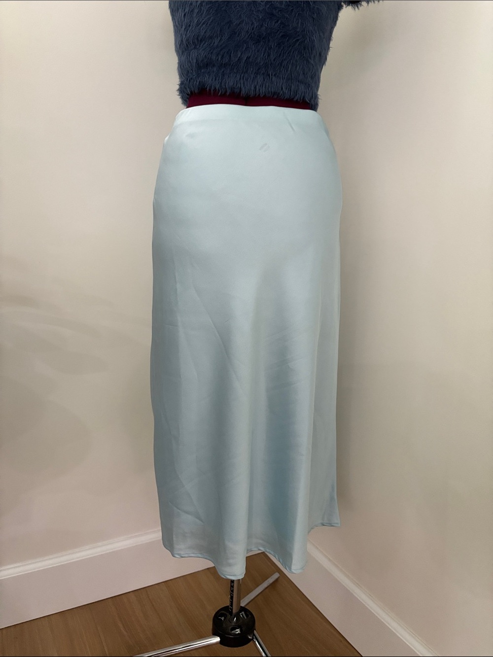 Light Blue Satin Midi Skirt